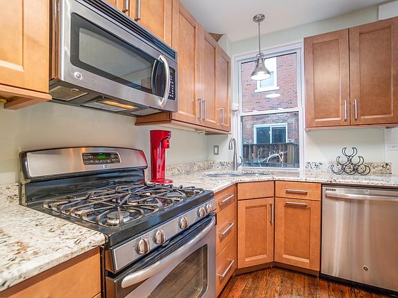 stainless steel -gas stove, microwave, dishwasher.