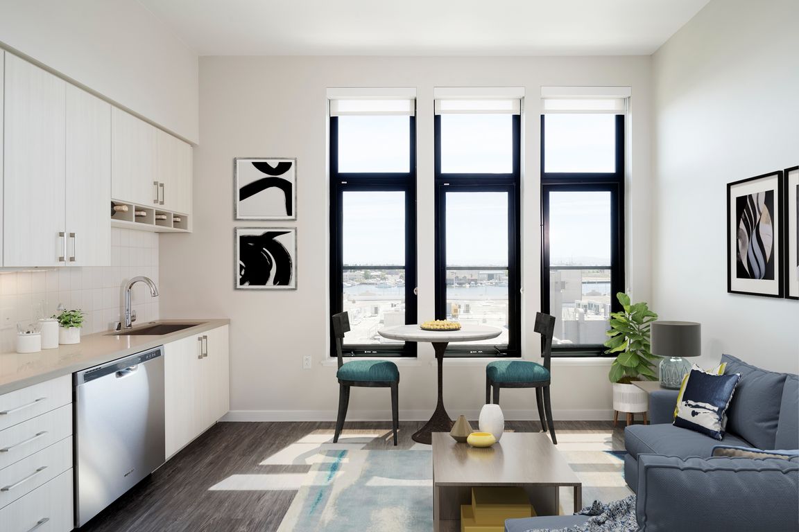 Light-filled apartment homes with galley kitchens and smart home packages.