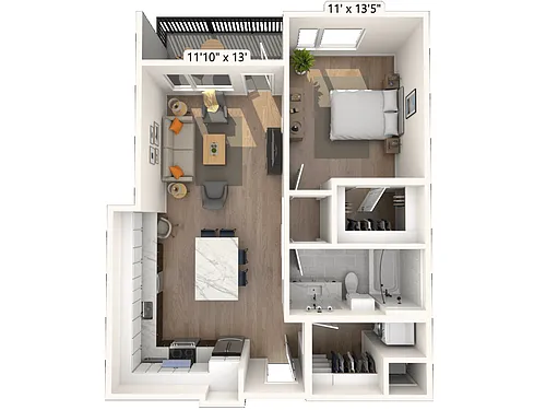 Floor plan 2A3 1x1 747 SF-FP