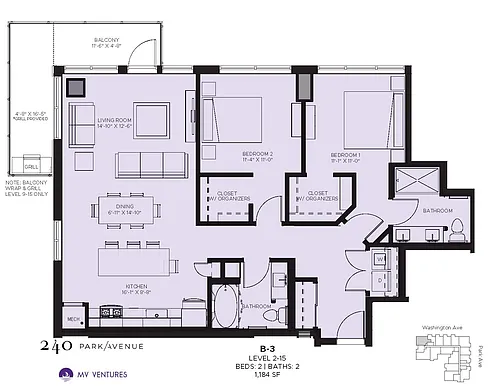 Floor plan $2.14/sq.ft. - Two Bedroom B-3