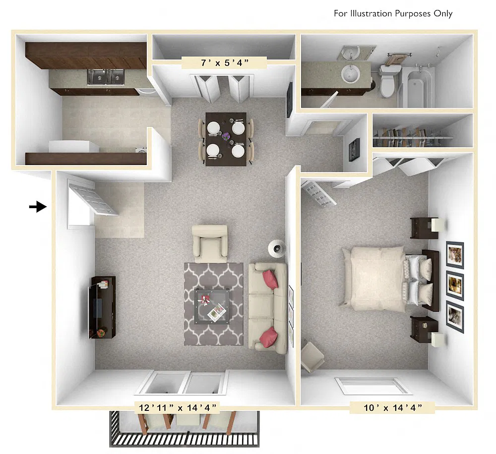 Floor plan The Sunrise 1 BR 1 BA