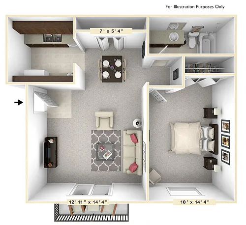 Floor plan The Sunrise 1 BR 1 BA