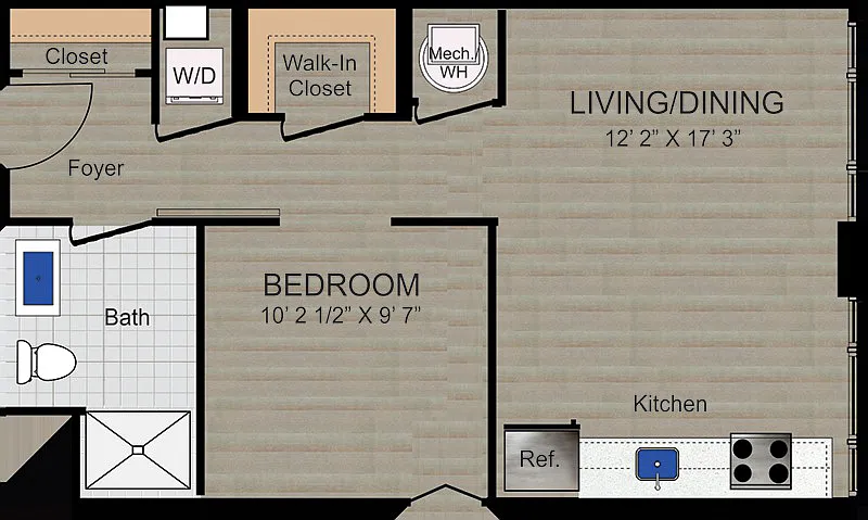 Floor plan 1Bd-1Ba-Tier 09
