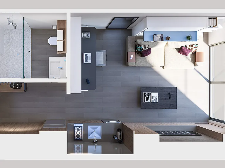 __ Floor plan
__ Discover the layout of our spacious 32m_ (338 sqft) studio, designed for comfort and functionality. With easy access to all amenities, this floor plan maximizes every inch for your convenience and enjoyment.