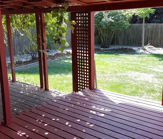 Back yard, deck.