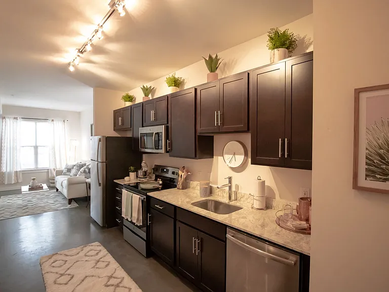 All kitchens at Penstock Quarter apartments in Henrico VA feature Stainless Steel Appliances, granite counter tops and an under mount sink.