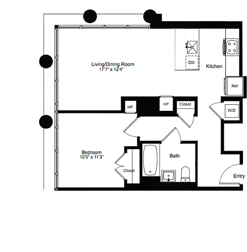 Floor plan One Bedroom H 13