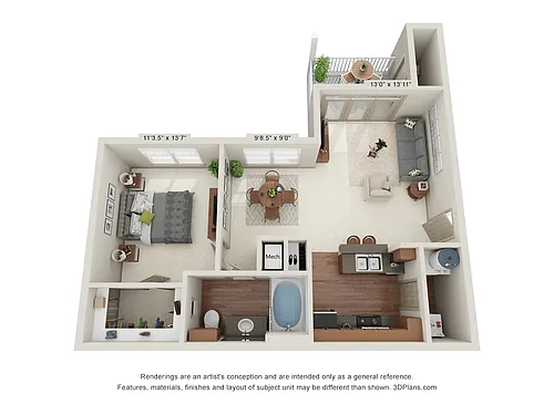 Floor plan Aspen Bedroom 1 Bathroom