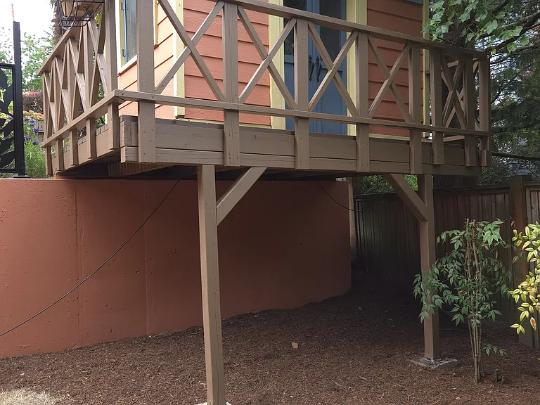 This charming garden hideaway adds a touch of whimsy to the yard. There is a built in, fold down bed for a cozy retreat.