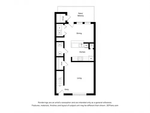 Floor plan Three Bedroom IA Townhome (Income-Restricted)