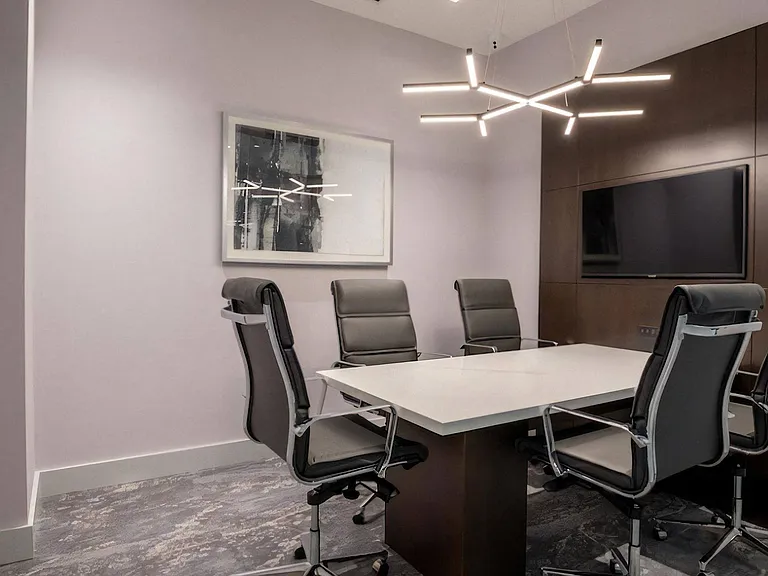 Conference Room with TV, Modern Lighting, and Executive Chairs