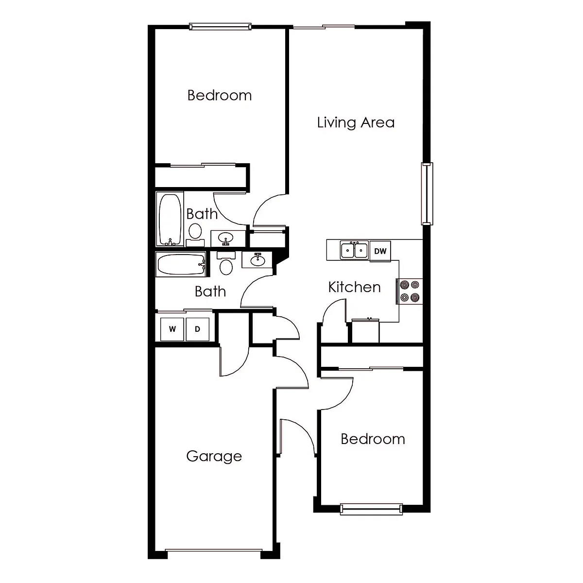 Floor plan 2 Bed 2 Bath 1297 sq ft