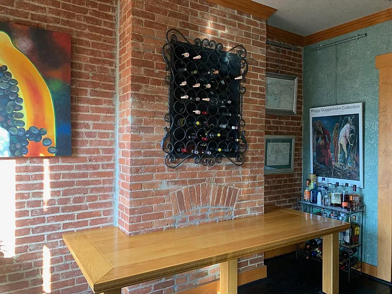 Kitchen wine rack and table.