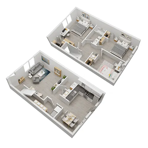Floor plan 3 Bedroom 1.5 Bathroom Townhome