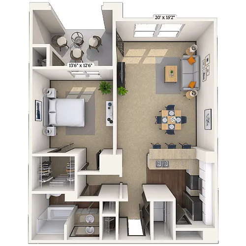 Floor plan Traditional 1x1 849 SF