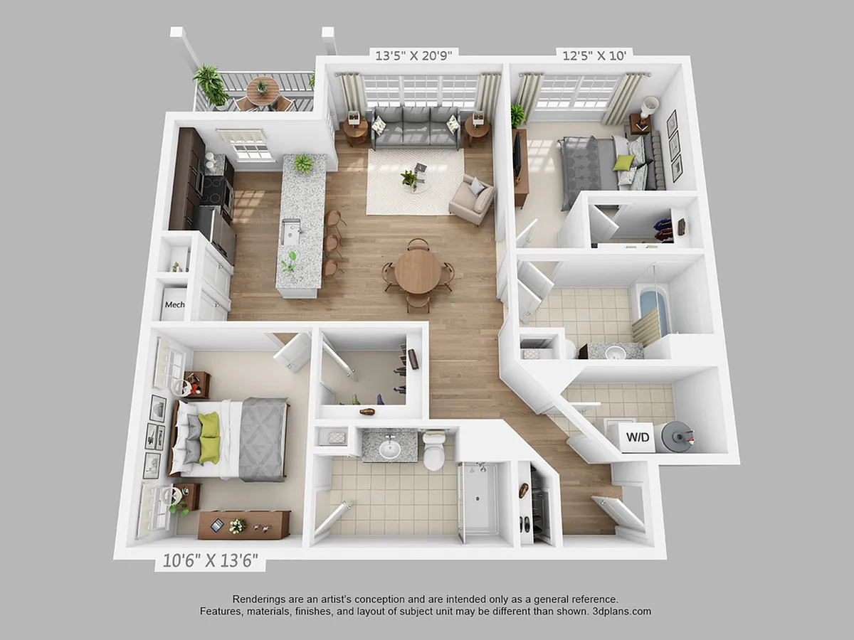 Floor plan 2-Bedroom 2-Bathroom | 1,182 sqft A