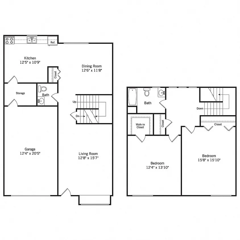 Floor plan 2 Bedroom, 1.5 Bath Abbey (wc2x1.5)