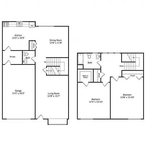Floor plan 2 Bedroom, 1.5 Bath Abbey (wc2x1.5)