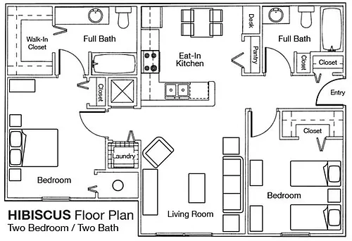 Floor plan Two Bedroom Two Bathroom 60%