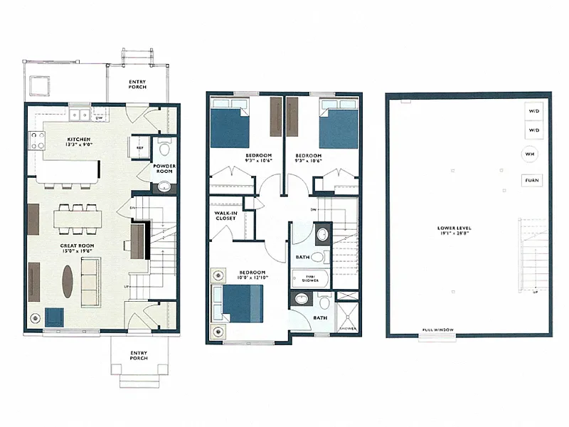 Floor plan D2 - Three Bedroom Townhome w/ Basement