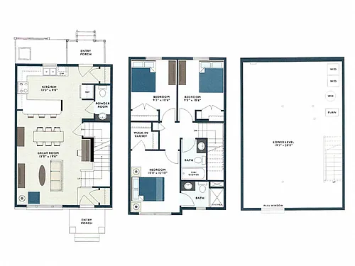 Floor plan D2 - Three Bedroom Townhome w/ Basement