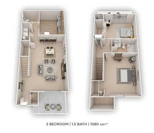 Floor plan Two Bedroom 1.5 Bath Townhome - 1,080 sqft
