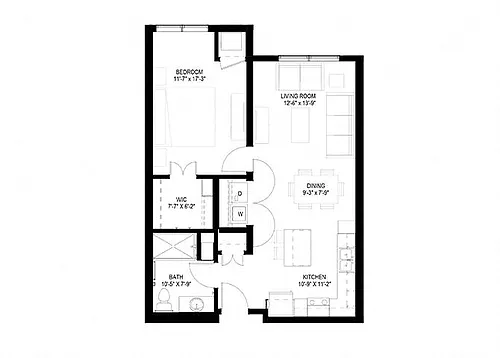Floor plan One Bedroom - B