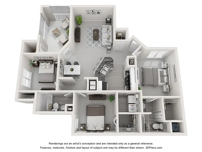 A 3D floor plan rendering of The Cypress.