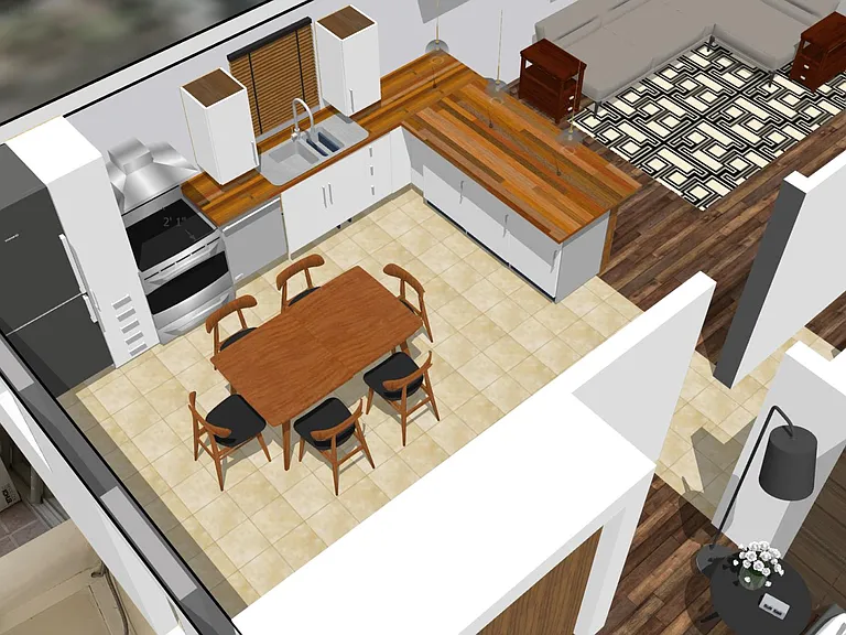 Open kitchen to living area