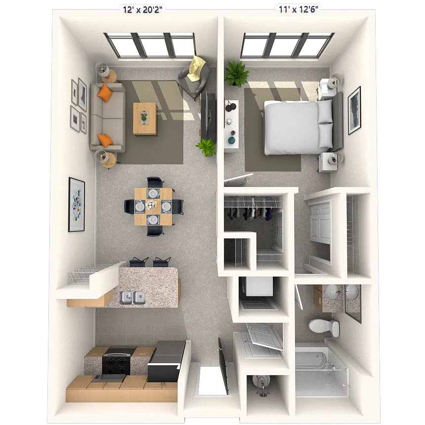 Floor plan Traditional 1x1 702-756 SF