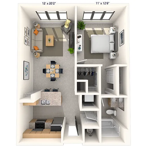 Floor plan Traditional 1x1 702-756 SF