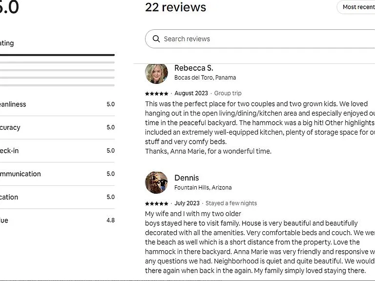 22 Five star reviews on Airbnb