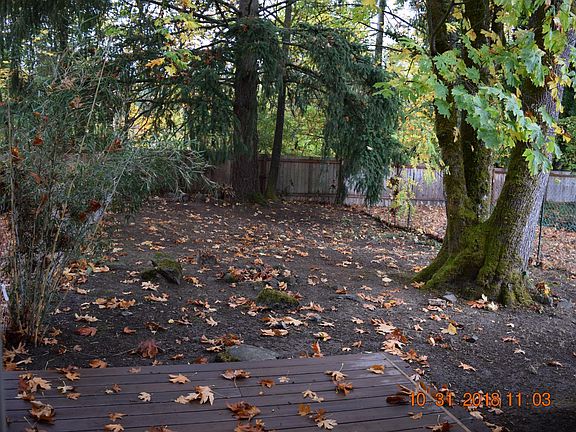 Deck and fenced backyard.