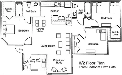 Floor plan Three Bedroom Two Bathroom 60%