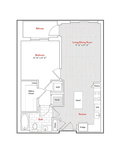 Floor plan 1 Bed 1 Bath-F