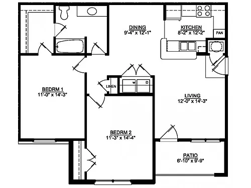 Floor plan 2 Bed 1 Bath 60