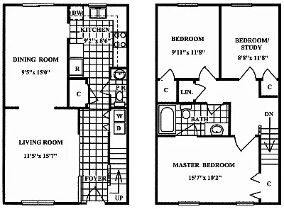 Floor plan 3 Bedroom 1.5 Bath Deluxe