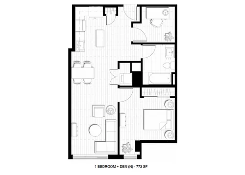 Floor plan 1 Bed 1 Bath Den N