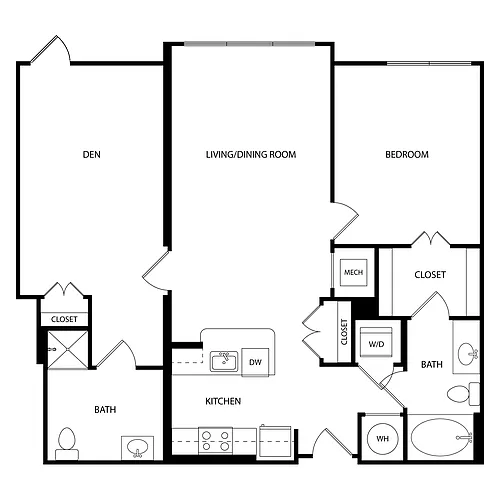 Floor plan 2 Bedroom, 2 Bath, 1078 SF | PE7