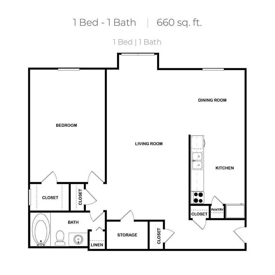 Floor plan 1 Bedroom - Renovated