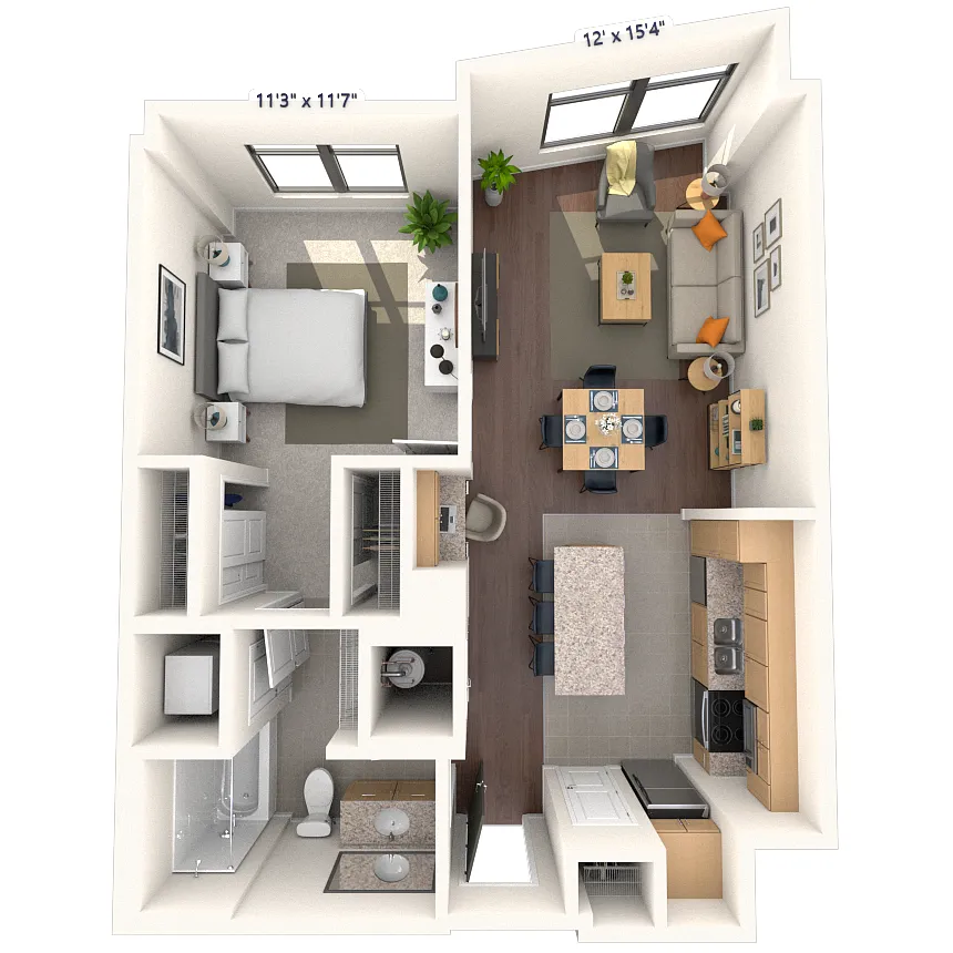 Floor plan Traditional 1x1 702-756 SF