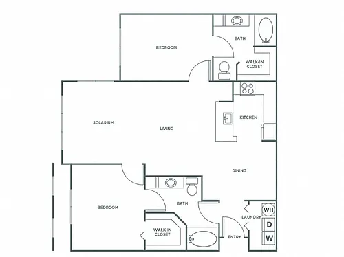 Floor plan Two Bedroom Two Bath (1234 SF)