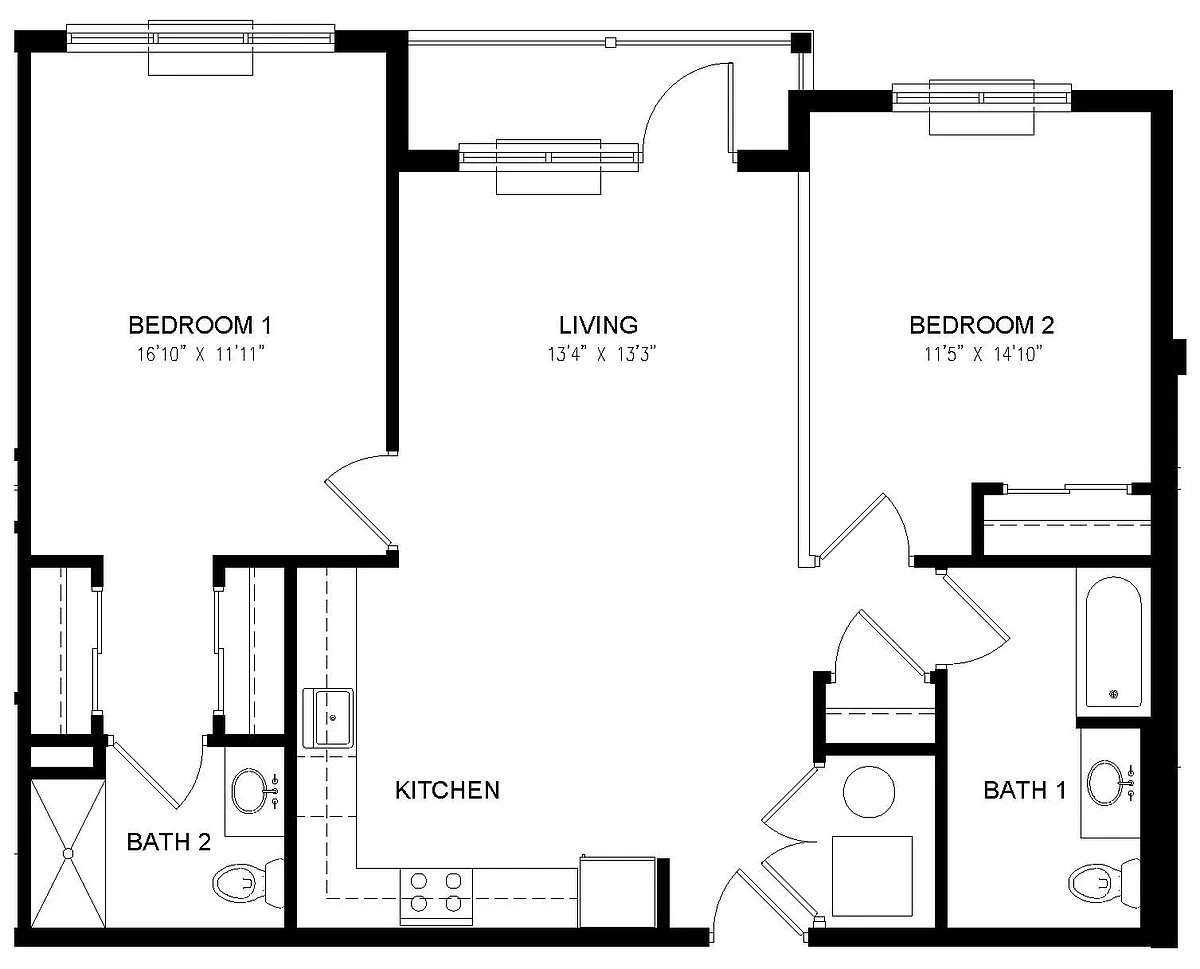 Floor plan 14 Two Bedroom Two Bath