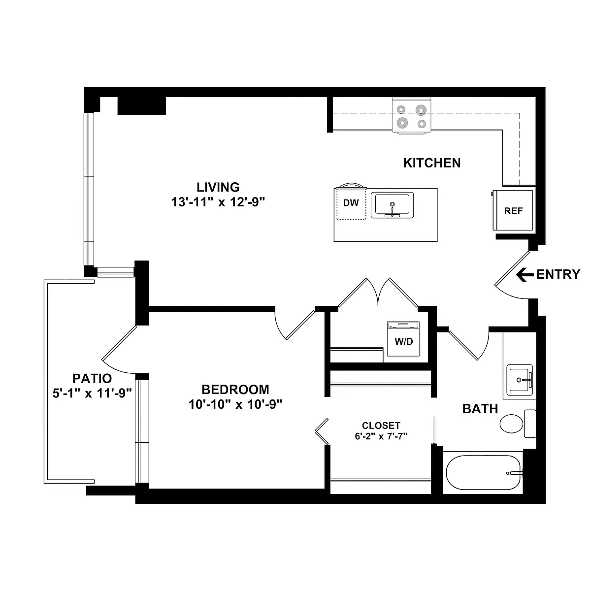 Floor plan 1 Bed/1 Bath-B