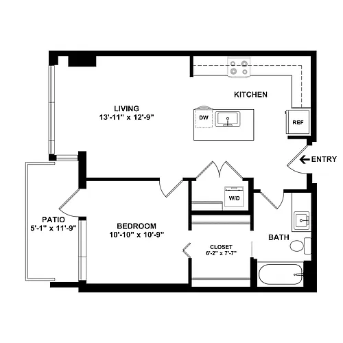 Floor plan 1 Bed/1 Bath-B