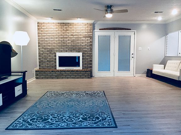 Gas fireplace; open living