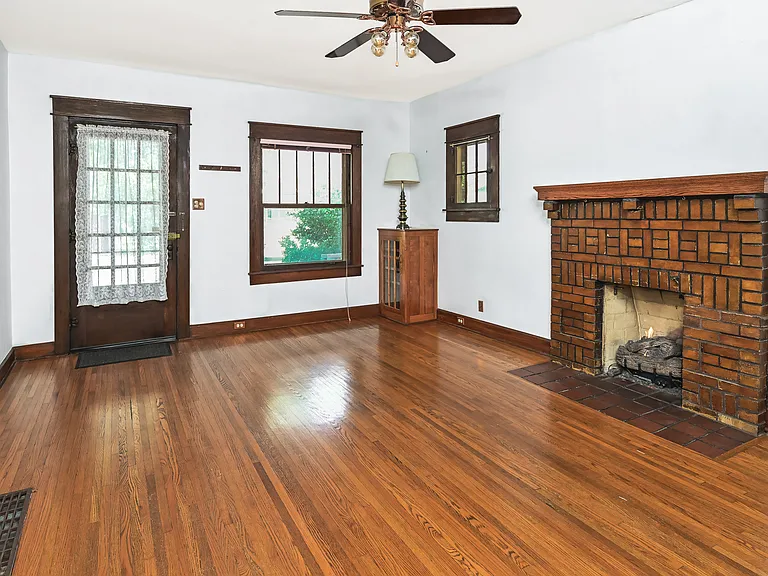 Living room with gas fireplace.