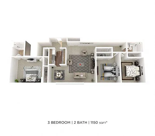 Floor plan Three Bedroom 2 Bath - 1,150 sqft