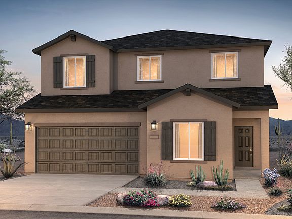 The two-story Sunflower shown in Elevation B features a shingle roof and shutter accents.