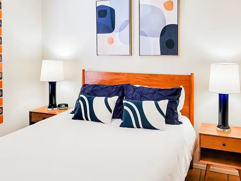 Smaller bedroom, this is a queen sized bed. Linens not provided.